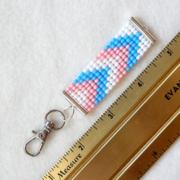 Transgender Pride bead keychain, handmade, 30% to charity - Picture 4 of 4